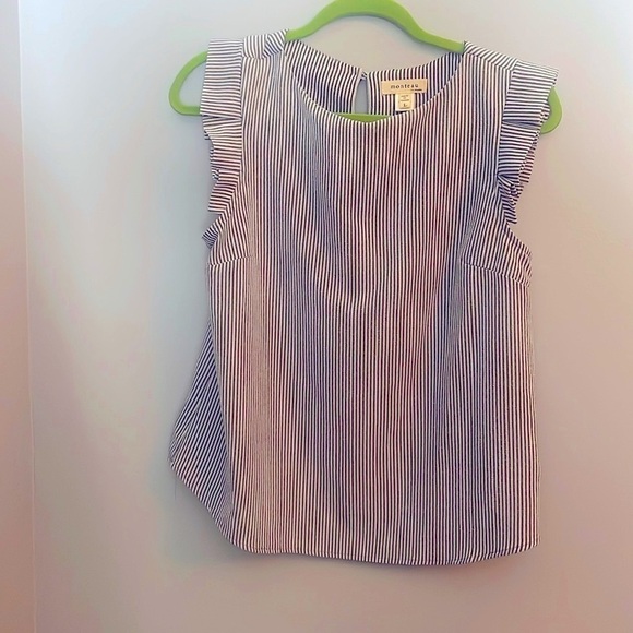 Striped grey and white Monteau flutter sleeve top, women’s large - Picture 1 of 2